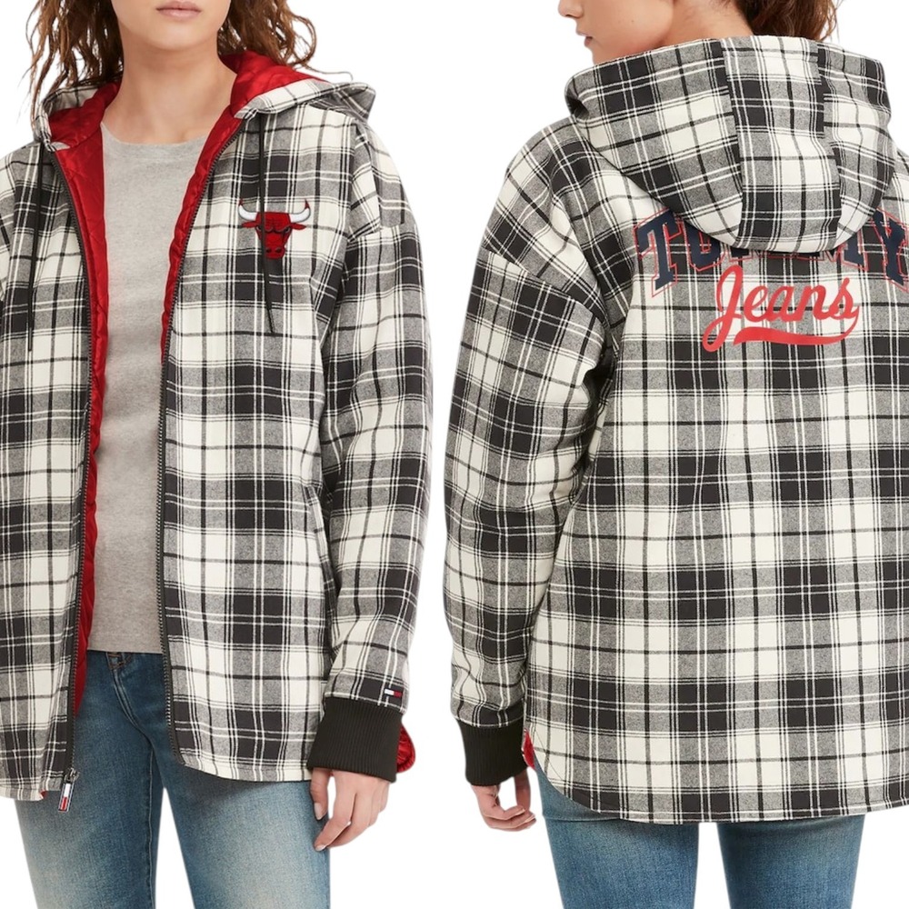 Tommy Jeans x NBA Chicago Bulls Molly Flannel Jacket Womens Medium Full-Zip NEW